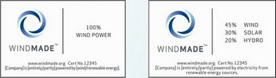 Варианты маркировки при использовании только энергии ветра [слева] и при комбинированном использовании нескольких возобновляемых источников энергии