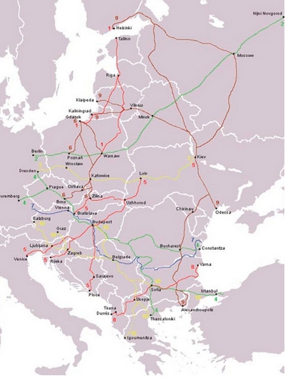 Рис. 3. Панъевропейские коридоры. Источник: Европейский союз